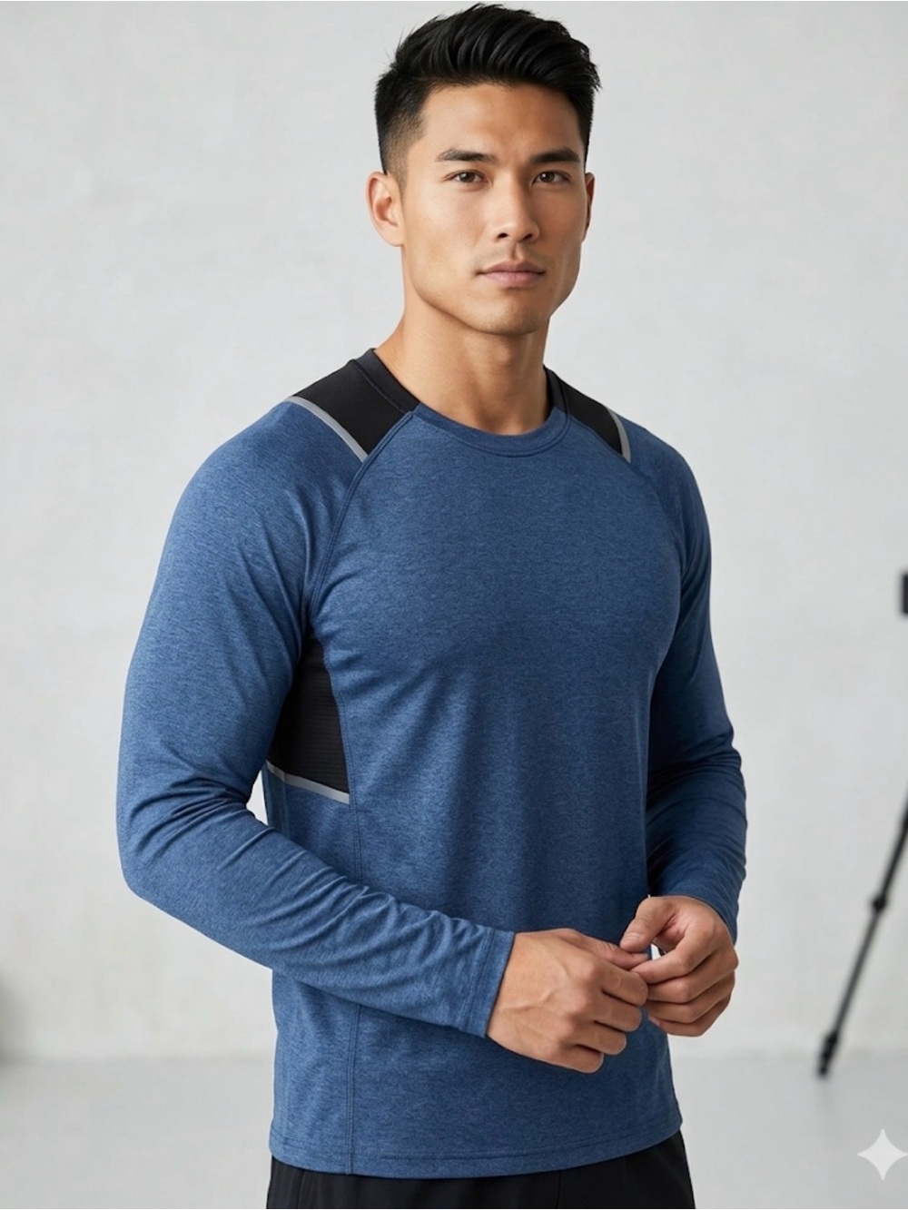 Spider active Men's Long Sleeve Performance Crew in Navy with Black Panels LARGE